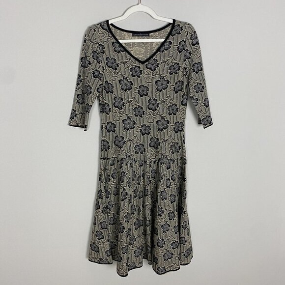 Peruvian Connection Floral Knit Sweater Dress Womens Small S Tan Black Pima - Picture 1 of 7